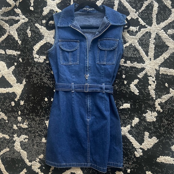 Vintage Marithé + François Girbaud Denim Zip Mini Dress M Y2K - Picture 1 of 4